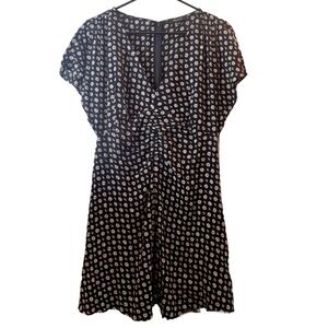 Madewell Floral Mini Dress Black White Short Sleeve V Neck‎ Ruched Women's